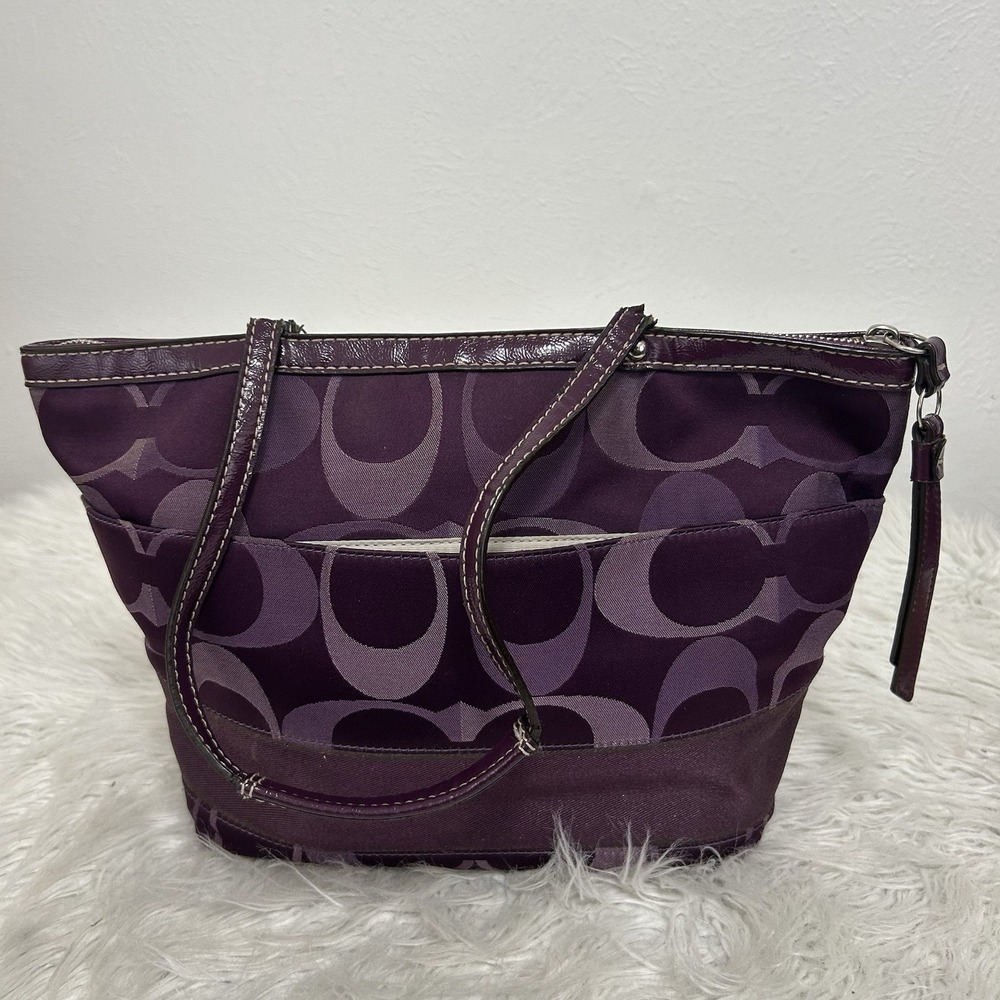 Coach 1941 est. No. 1260- F20018 Purple Canvas w/Leather trim Signature Stripe - Picture 7 of 14